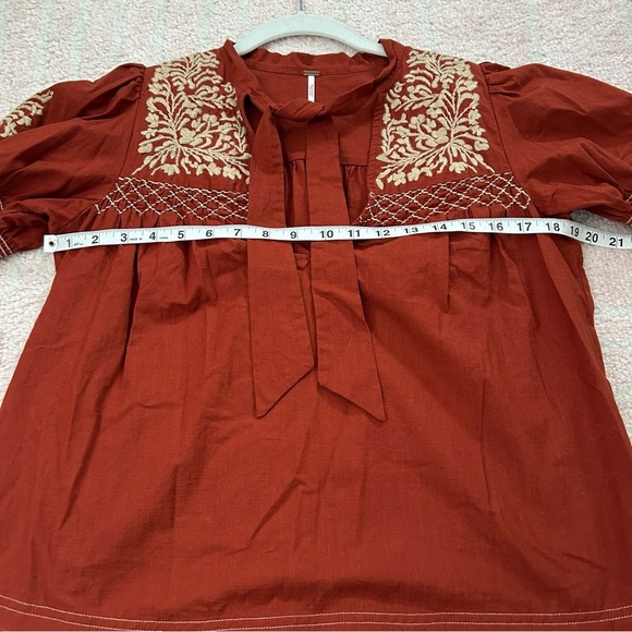Free People Dreaming About You Baby Doll Blouse Embroidered Boho Size Small - Picture 9 of 13